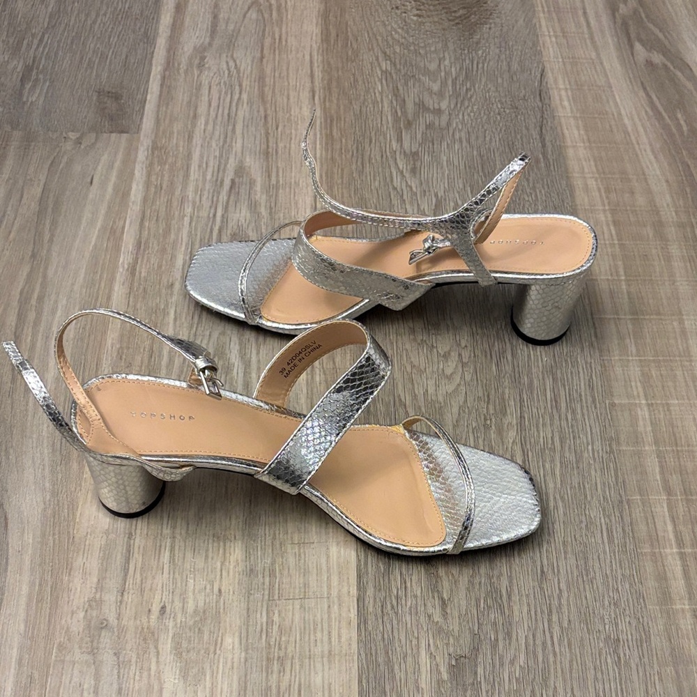 Silver Strappy Block Heel Sandals